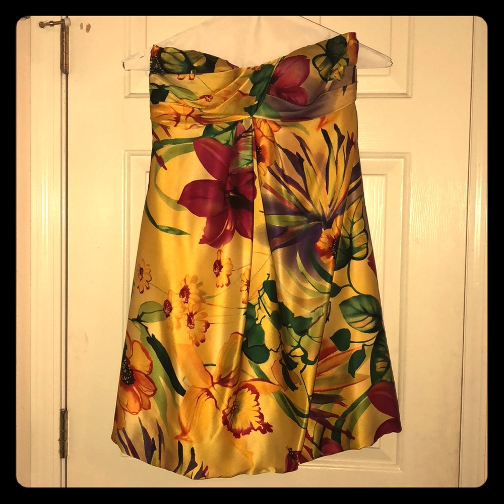 Floral Caché silk strapless cocktail dress